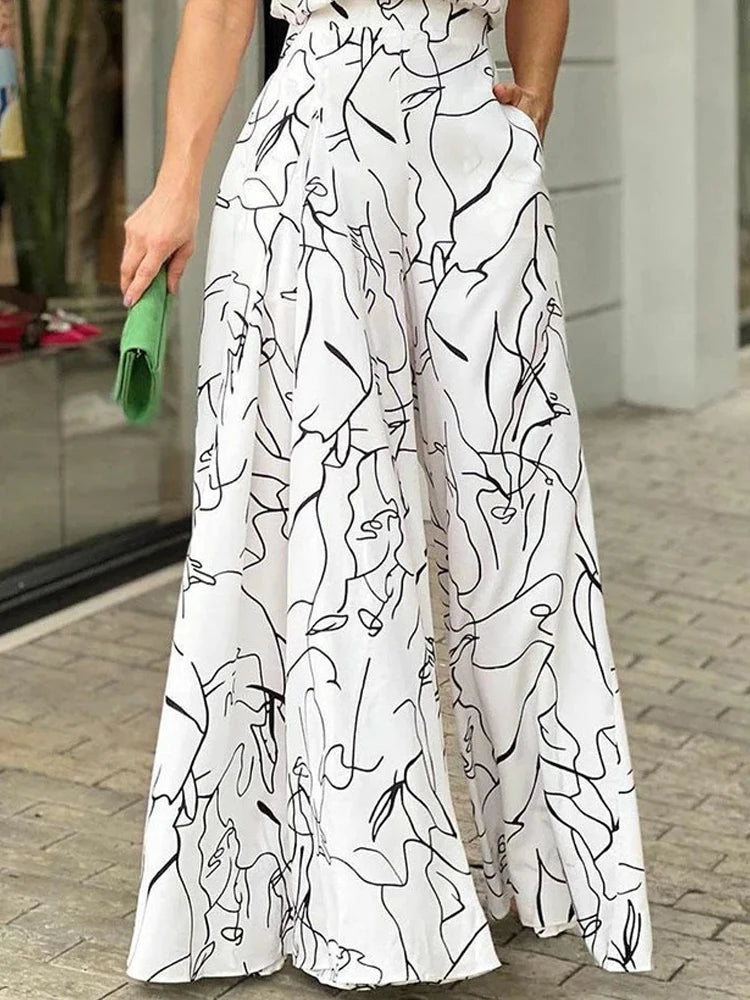 Women's Elegant Waist Halter Jumpsuit Casual Print Tie Sleeveless Wide Leg Long Pant Summer Clothing