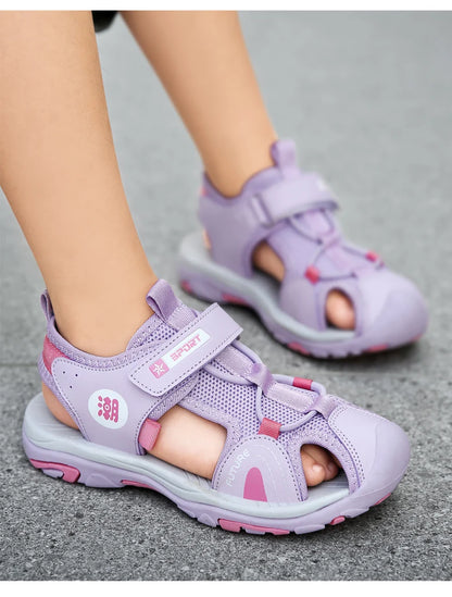 Summer Beach Water Children Sandals Fashion Shoes Outdoor Non-slip Soft Bottom Shading Leather Boys Comfortable Shoes Girls