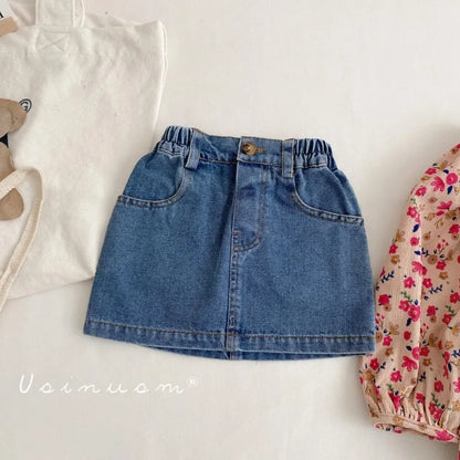 Girls' Denim Skirt Korean Version of Children's Skirt 2024 New Summer Children's A-line Skirt Package Hip Skirt