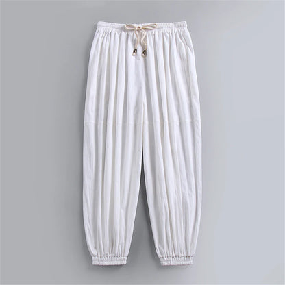 Linen Pants Men Baggy Jogger Pants Plus Size 9XL Summer Ankle-length Pants Male Solid Color Bottom Big Size 9XL