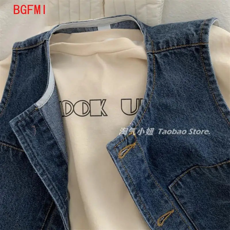 2024 Korean 2-7 Year Spring Children Boys Denim Vest Sleeveless Single Breasted V Neck Kid Boys Coat Cotton Thin Baby Boys Vest