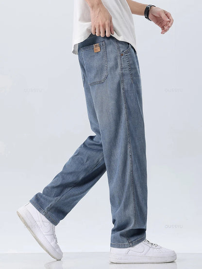 Brand Clothing New Design Summer Thin Soft Lyocell Fabric Men's Jeans Straight Denim Pants Casual Trousers Male Streetwear 28-38