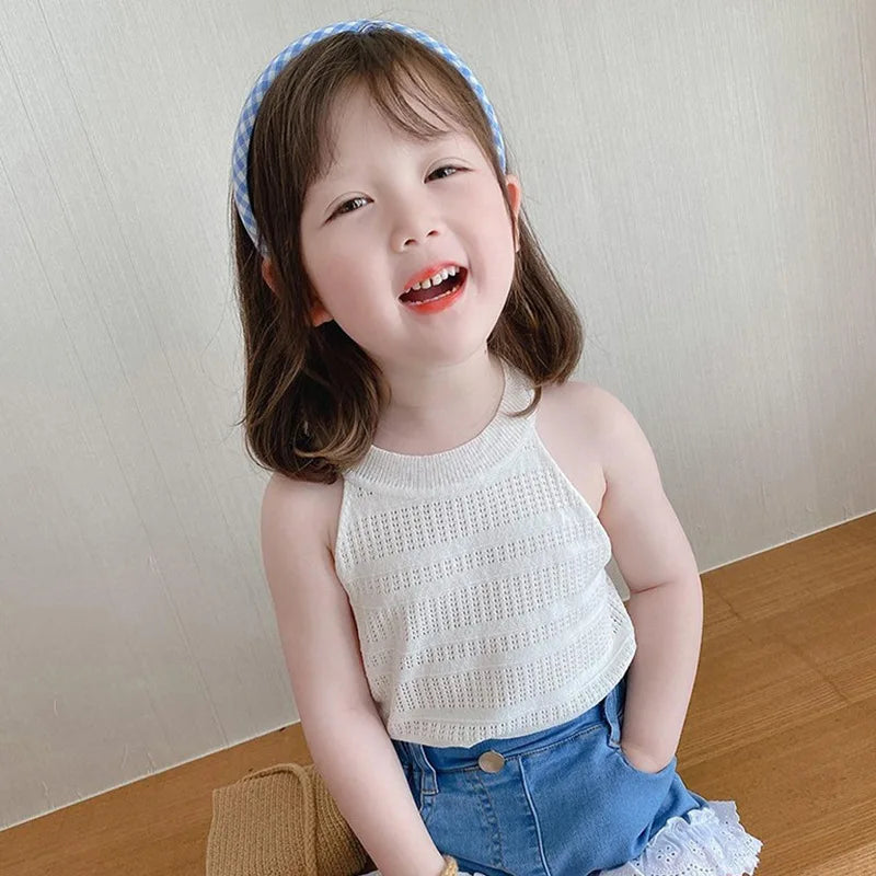 Baby Girls Tank Top Summer Sleeveless Suspenders Solid Vest Thin Bustier Hollow Out Camisole Toddler Kids Casual Clothes