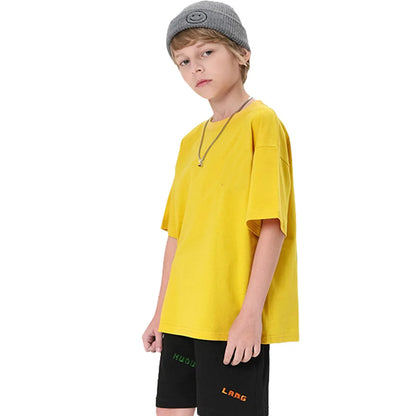 Summer Children T-shirts Solid Color Cotton Tees for Kids New Fashion Boys Girls Short Sleeve Top 2-14T Clothes Healthy T-shirts