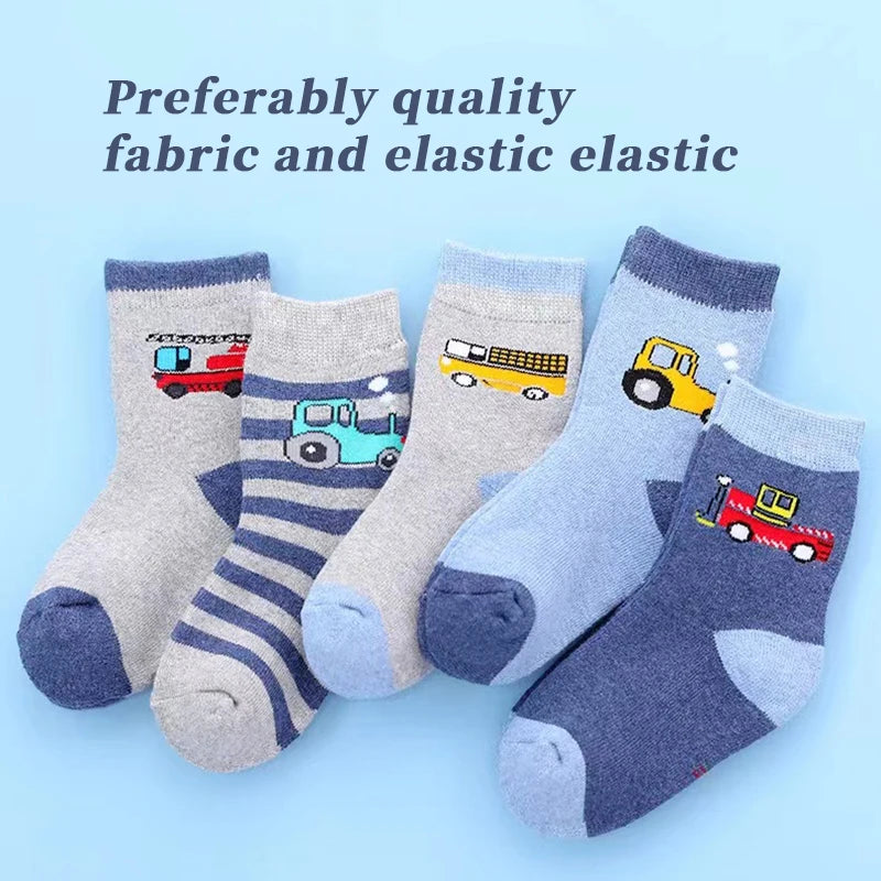 5Pairs 1-16Years Terry Socks for Children cartoon children's fashion wholesale to resell socks little car  Delicate and soft