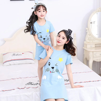 Summer Mom Daughter Night Dress Family Pajamas Sleepwear Kids Girl Nightgown Pajamas for Teen Girls Kids Pajamas Dress