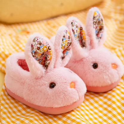 Baby Girls Cotton Slippers  New Winter Children's Cute Rabbit Plush Slippers Boys Home Indoor Shoes Furry Kids Slippers