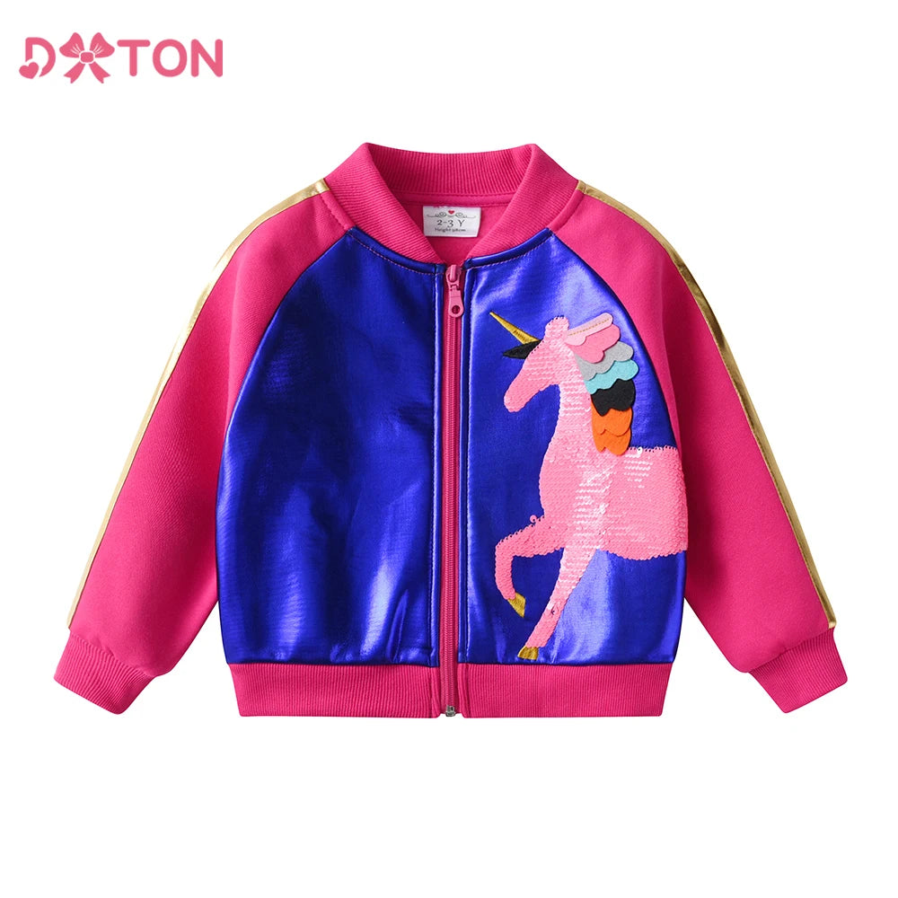 DXTON 2024 Autumn Winter Girls Jackets Unicorn Children Coat Sequin Zipper Cardigan Kids Jackets Cool Girls Outerwear Costumes