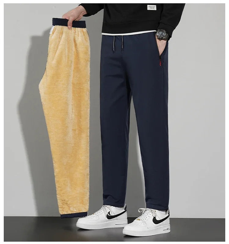 Men's Winter Fleece Pants Thick Warm New Casual Drawstring Lamb Fleece Sweatpants High Quality Zipper Pocket Jogging Sweatpant