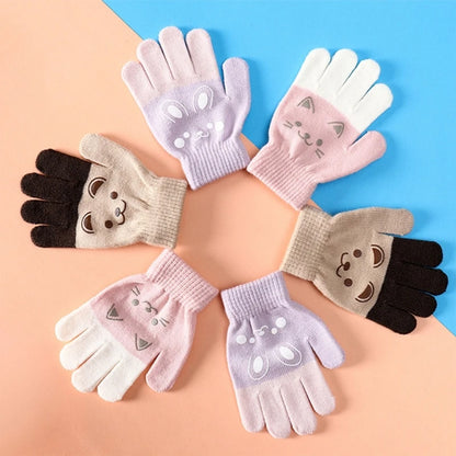 2022 Winter Korean Style Kids Knitted Gloves Cartoon Bear Printed Full Finger Gloves for 4 5 6 7 8 Year Old Children Accessories