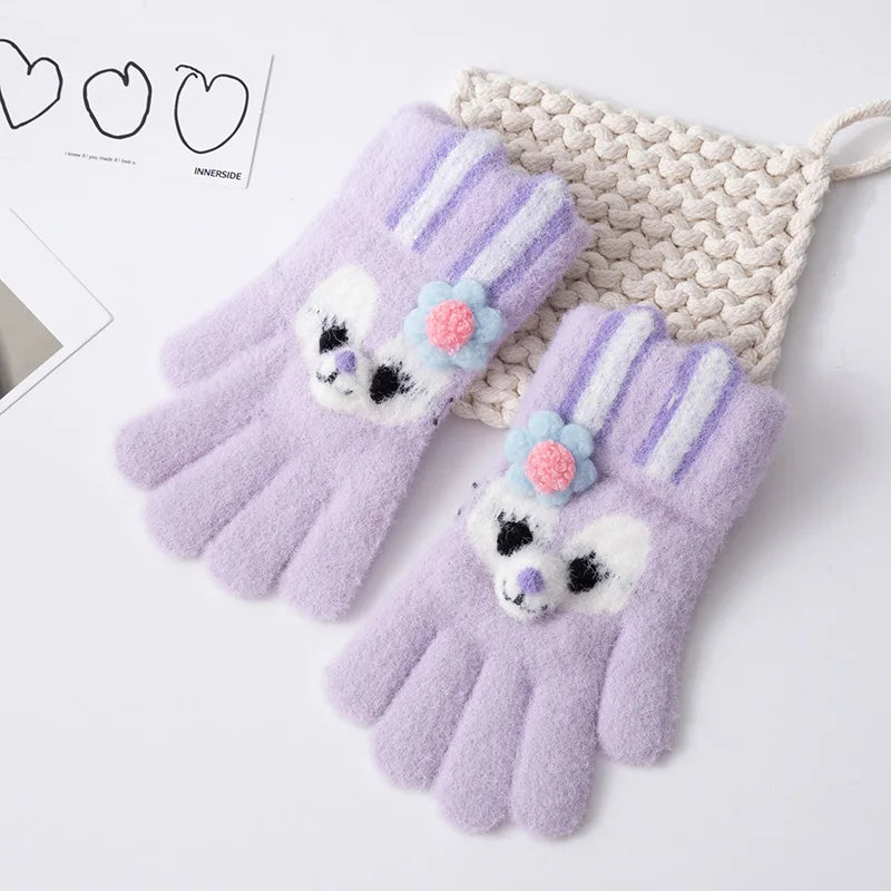 5-12 Years Winter Children Girl Gloves Knitted Warm Soft Cartoon Rabbit Full Finger Gloves Kids Outdoor Lovely Girl Mittens