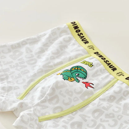 4PCS Boy Cotton Soft Antibacterial Panties Kid Cartoon Dinosaur Print Knickers Thin Breathable Briefs 3+y Young Child Underwears