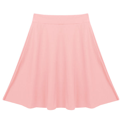 Big Girls Skater Skirt Solid Color Lightweight Stretchy Knee Length A-line Skirts Teen Kids Casual Party Costume Dance Skirt