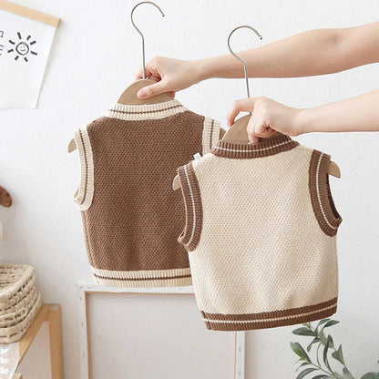 Spring Autumn Boys Clothing Children's College Style Knitted Vest Sleeveless Knit Cardigan Vests Baby Boy Loose Knitwear HY01201