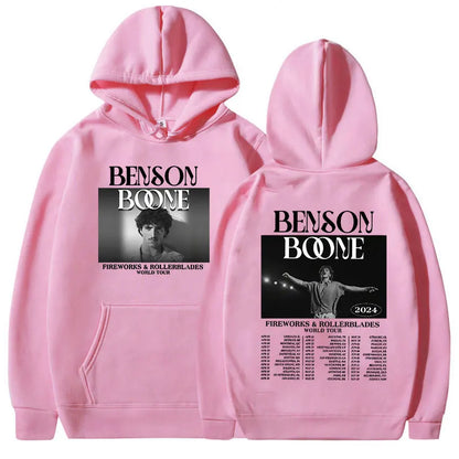 Benson Boone Fireworks and Rollerblades 2024 World Tour Hoodie Men's Hip Hop Retro Gothic Sweatshirt Fall Fleece Warm Streetwear