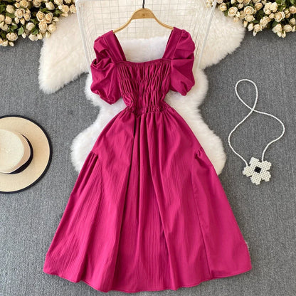 2024 New Summer Y2K Vintage Women Dress Elegant Puff Sleeve Big Swing Party Dress Korean Fashion Lady Outfits Vestidos