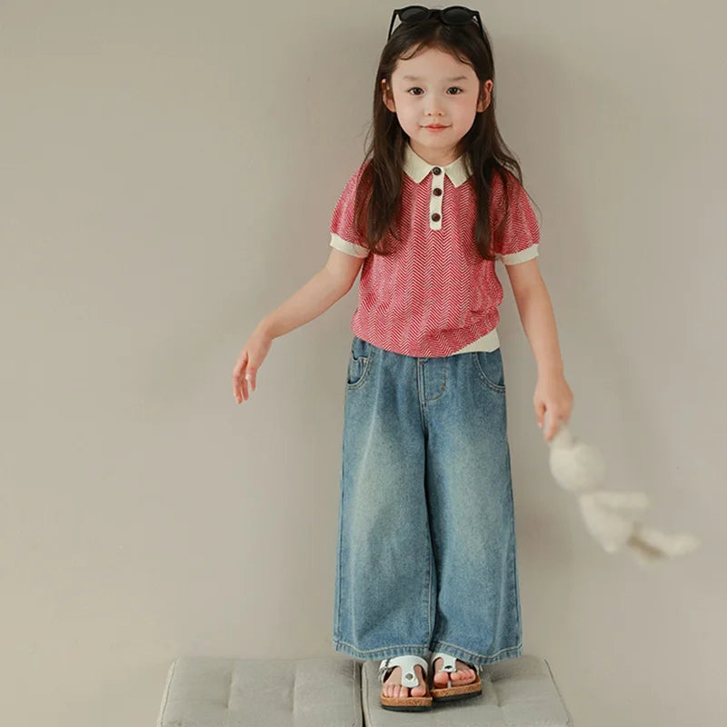 Spring Infant Jeans Toddler High Waist Casual Straight Denim Trousers Baby  Girls Loose Wide Leg Pants