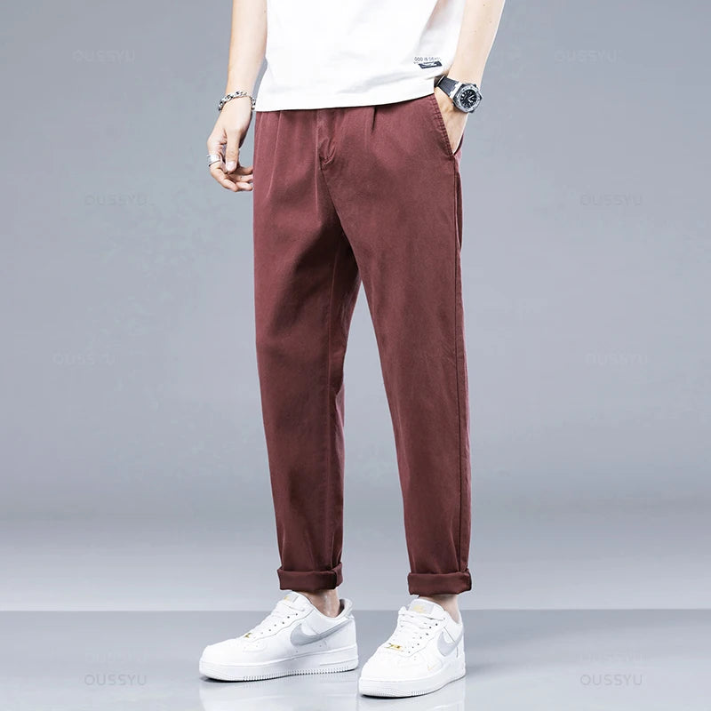 Brand Clothing New Summer Soft Lyocell Fabric Men's Casual Pants Thin Slim Elastic Waist Korea Jogger Ankle Length Trousers Male