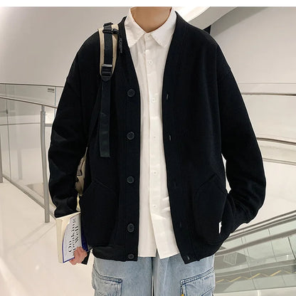 2023 Korean Sweatshirts Men Fashion Solid Color Style Hoodies Autumn Brand Casual Loose Coat Street Thick Warm Male Cardigans