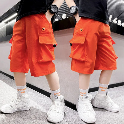 Summer Thin Children'S Clothing Shorts Boys' Loose Button  Short Cargo Pants American Street Style Hip Hop Shorts 6-15 Years