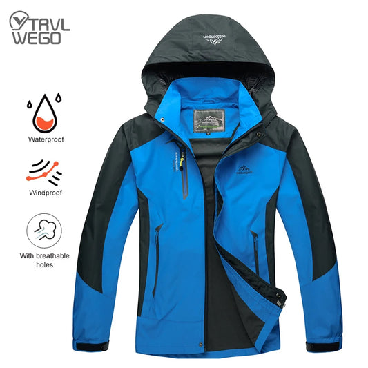 TRVLWEGO Camping Hiking Jacket Men Autumn Outdoor Sports Coats Climbing Trekking Windbreaker Travel Waterproof Jackets Black