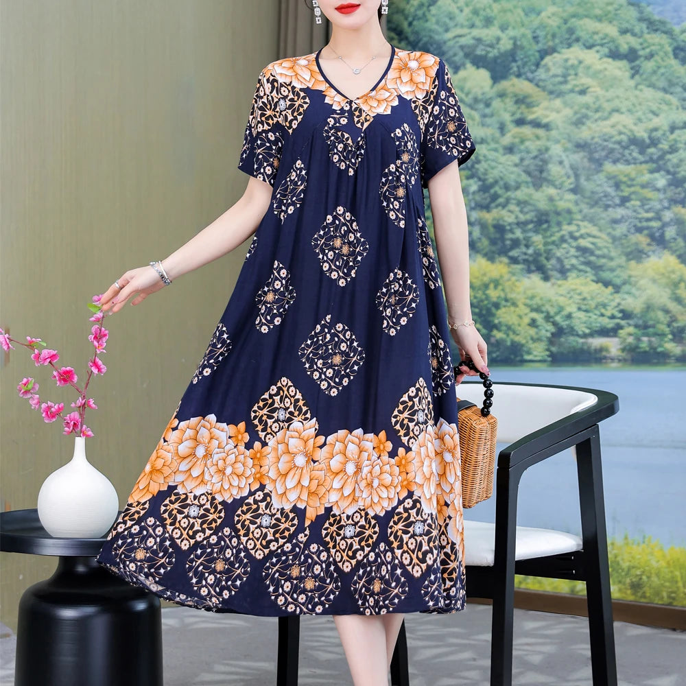 New 2024 Women Dress Female Casual short Sleeve cotton Dresses loose solid Vintage Sweet Clothing Vestidos  vestido verano