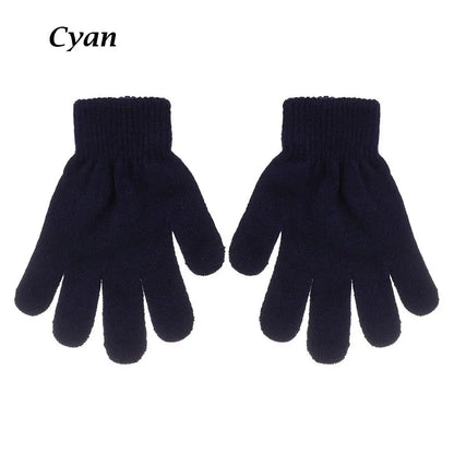 Kids Gloves Autumn Winter Keep Warm Boys Girls Candy Color Stretch Knitted Mittens Children Full Finger Gloves Clothes Accessory