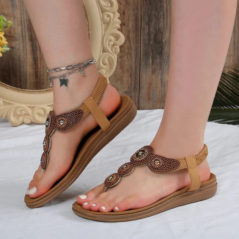 Summer Flat Toe Elastic Sequin Metal Sandals Women's Casual Fish Mouth Roman Style Women's Sandal Shoes for Women  Women Sandals