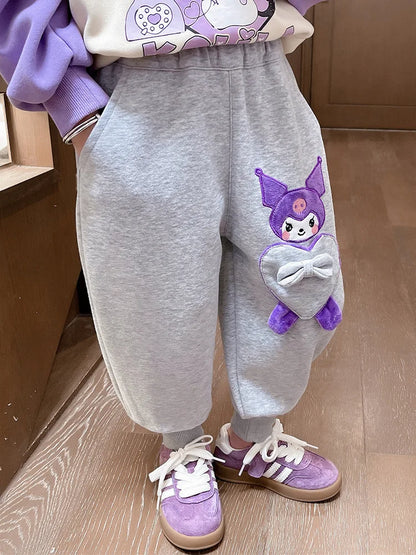 Baby Girl Sweatpants 2024 Spring Summer Children Fashion Sanrio Kuromi Bow Elastic Waist Jogger Pants Kid Clothes Casual Trouser