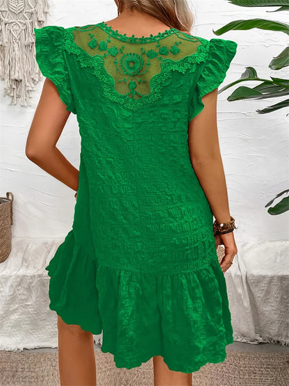 Fashion Summer Dresses Lace Loose 2024 Spring Summer Elegant Casual Round Neck Ruffle Trimmed Decorated Dress Vestido Female