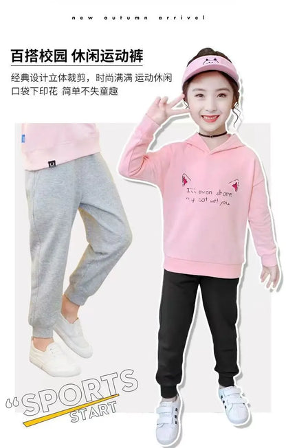 New Arrival Kids Elastic Pants Spring Autumn Cotton Girls Flower Heart Print Pocket Jogger Sweatpants Girls Clothing 3-14 Years