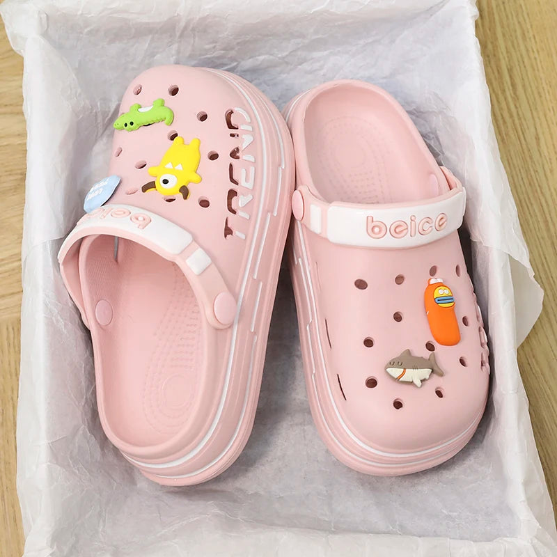 Summer Kids Sandals Hole Children's Shoes Slippers Soft Anti-Skid Cartoon DIY Design Hole Baby Shoes Sandy Beach For Boys Girls