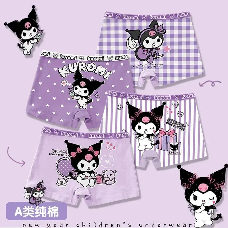 Kuromi Lynabel Cartoon Girls Briefs Quadrangle Cotton Boxer Shorts 3-12 Years Children Antibacterial Panties Girls