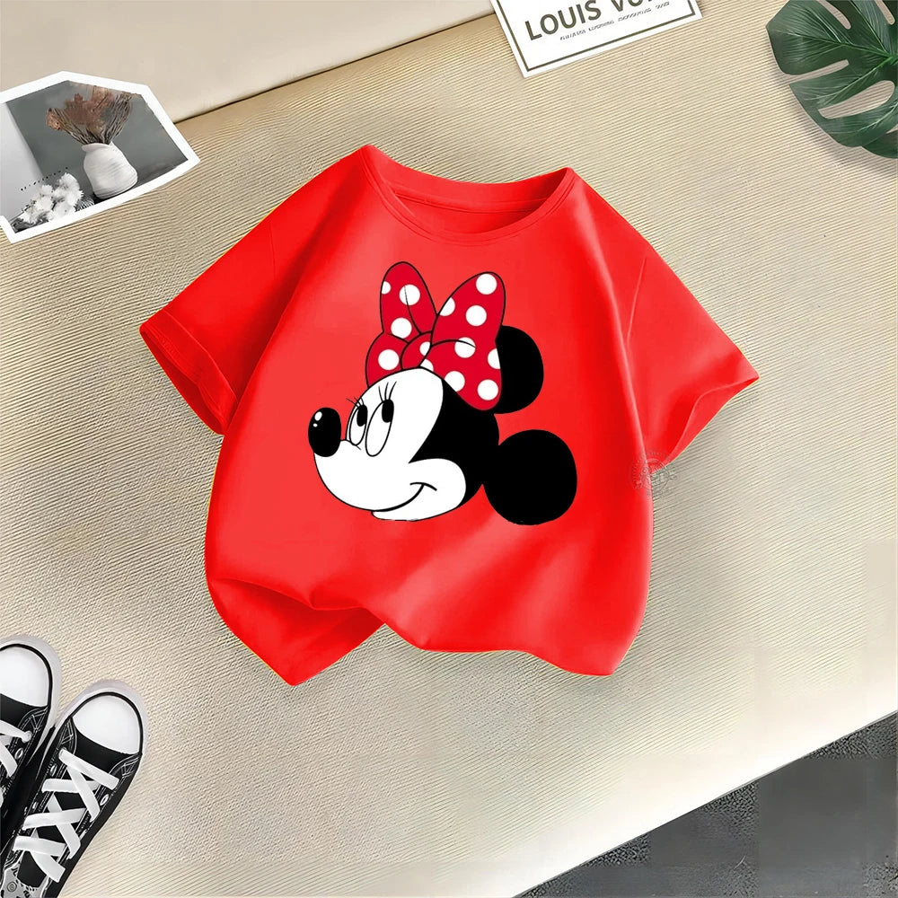 Disney Mickey Minnie Cartoon Printed Boys Girls Street Cotton T-shirt Baby Comfort Crewneck short sleeve top T-shirt top