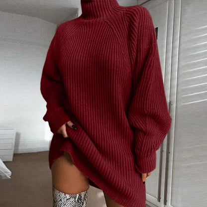 Autumn and Winter New Women's Knitted Sweater, Mid To Long Semi High Neck Women's Sweater Dress, Fashionable Women's Clothing