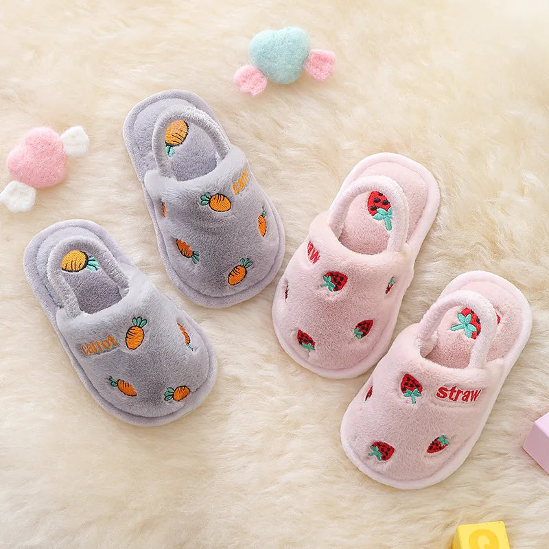 Toddler Shoes Winter Baby Home Slippers Girls Strawberry Warm Cotton Slippers Indoor Antislip Slides Kids Boy Pantufa Infantil