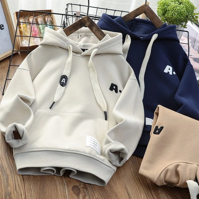 Winter Boys Hooded Sweatshirt Children Warm Thicken Hoodies 2024 New Kids Daily Casual Plus Velvet Coat Teens Fashion Clothing