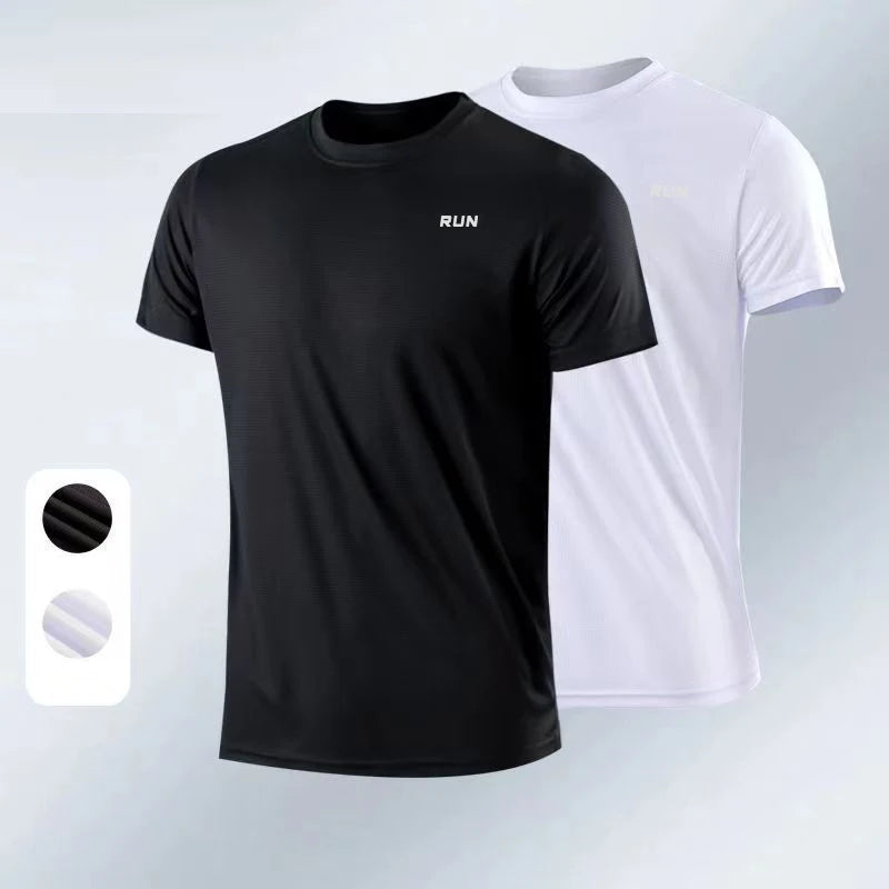 New Ice Silk Men Solid color T-shirt men Sporting Casual Tee Shirt Male Gym Running Black Quick dry T-shirt Fitness Sports