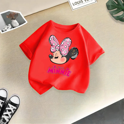 Disney Mickey Minnie Cartoon Printed Boys Girls Street Cotton T-shirt Baby Comfort Crewneck short sleeve top T-shirt top