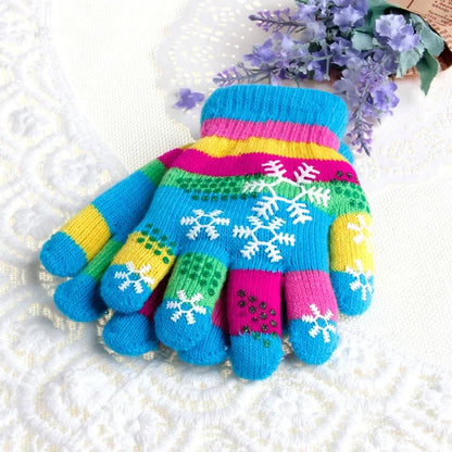 Kids Winter Thick Warm Magic Gloves Unisex Children Knitted Snowflake Patchwork Full Finger Wrist Gloves Mittens Wholesale