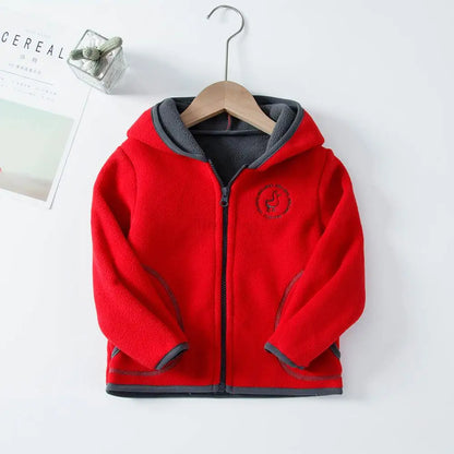 Brand Windproof Hooded Zip Full Fleece Child Coat Thicken Double Fleece Boys Jackets Kids Outfits Children Outerwear 2-14 Years