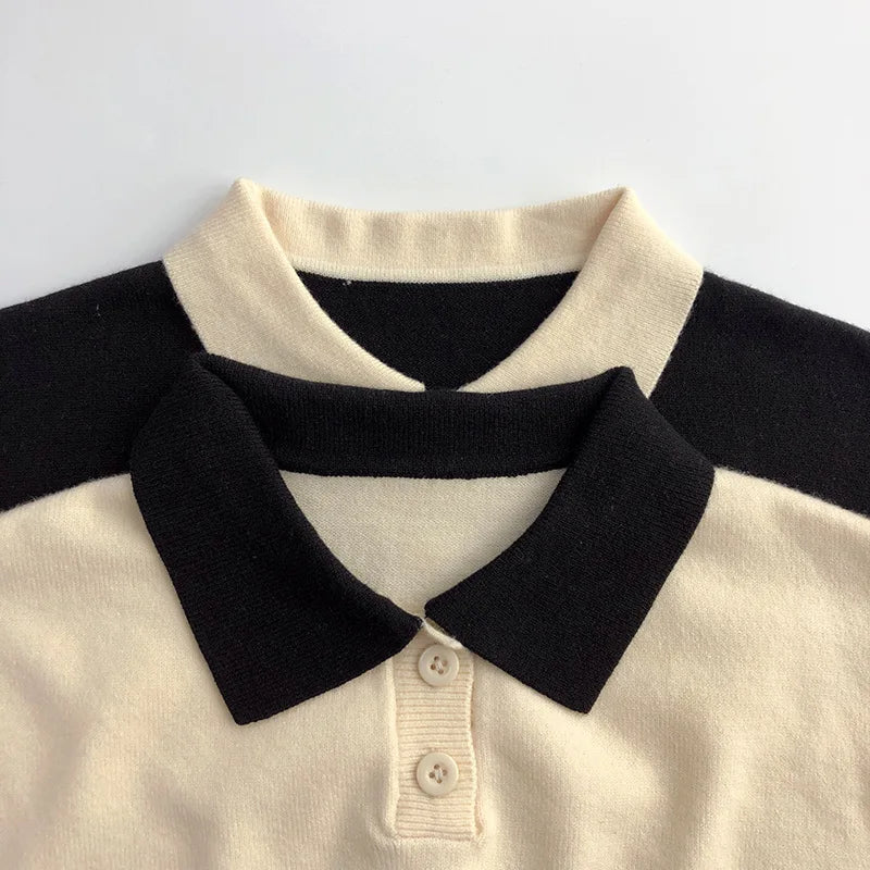 Autumn New Children's Sweater Two button striped polo knit sweater Kids Tops Boys fashion loose Knit wear