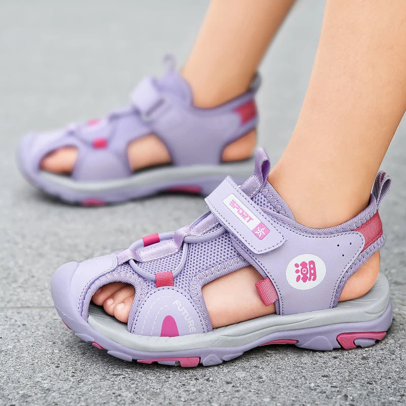 Summer Beach Water Children Sandals Fashion Shoes Outdoor Non-slip Soft Bottom Shading Leather Boys Comfortable Shoes Girls