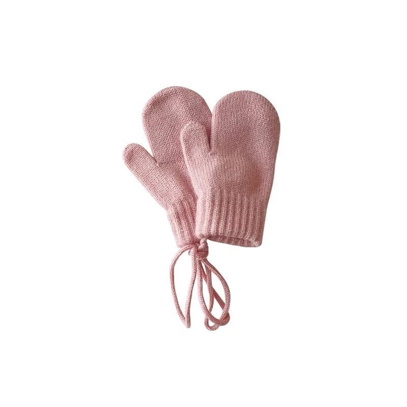 Candy Color Woolen Baby Gloves Winter Halter Mittens for Children Girl Boys Kintted Kids Mitten Warm Infant Accessories 2024 New