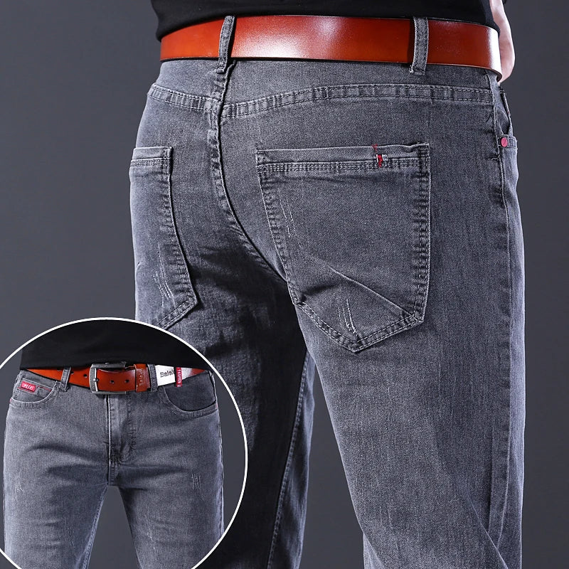 Classic Casual Jeans Men Pants 2024 New Solid Color Fashion Slim Stretch Trouser Men Brand High Quality Gray Denim Pants Men