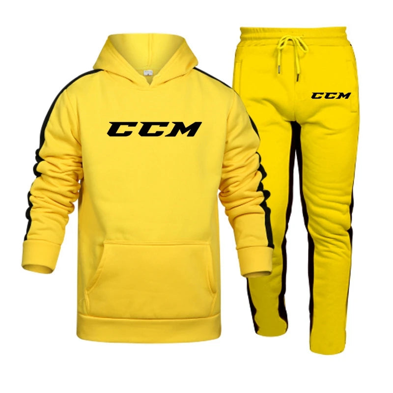 CCM 2 Pieces Set Hoodie Men Fashion 2023 Fleece Sweatshirt+Sweatpants Suit Hoodies Sportswear Men's Sets Clothing