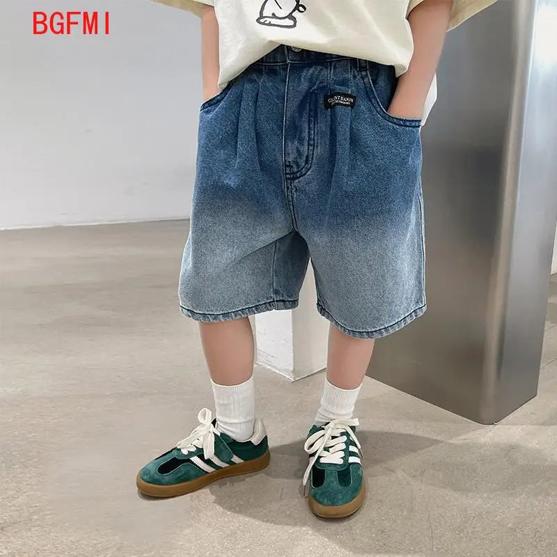 2024 Summer Pants Teenage Boy's Shorts New Cotton Thin Gradient Color Denim Shorts Children Short Jeans Clothing for Junior Boy