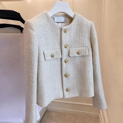 Spring and Autumn Korean Coats Women Jacket New French Wool Tweed Coat Fashion High-end Gold Button Short Slim Temperament