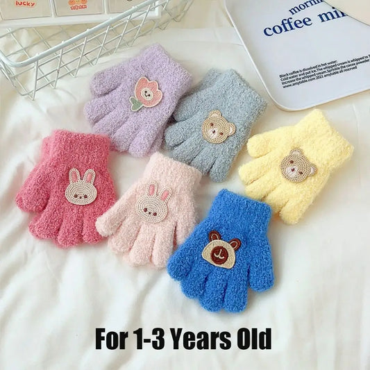 Autumn Winter Gloves Children Baby Gloves Elastic Keep Warm Full Finger Mittens Cold Proof Thicken Velvet Warm Mittens