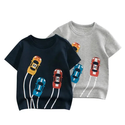 2024 Summer Children's T-shirt Car Print Boys' T-shirt Girls' Top T-shirt Casual Children's Wear